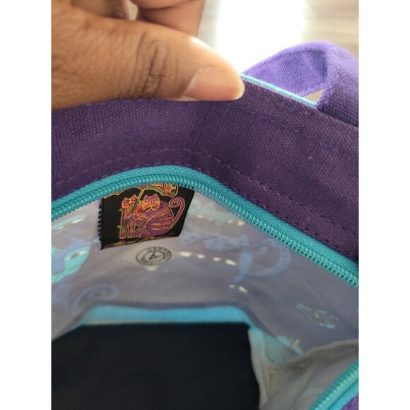 Laurel Burch Blue Cat Butterfly Canvas Handbag Tote Designer Tapestry - Picture 13 of 16